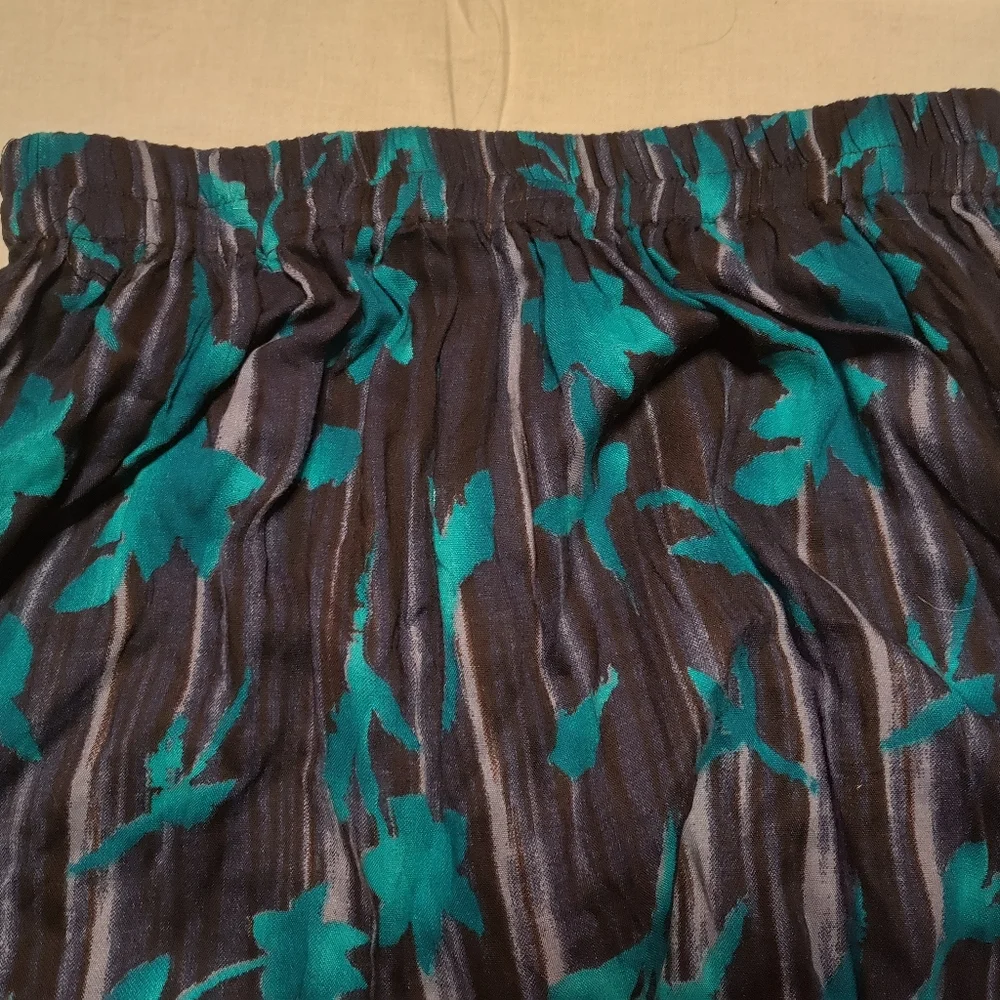 Unbranded Maxi Skirt Women's Black Blue Floral Elastic Waist Full Length Skirt